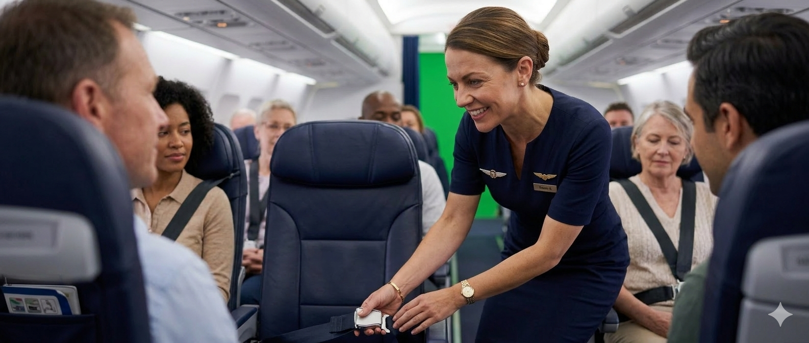 Stewardess greeting passengers