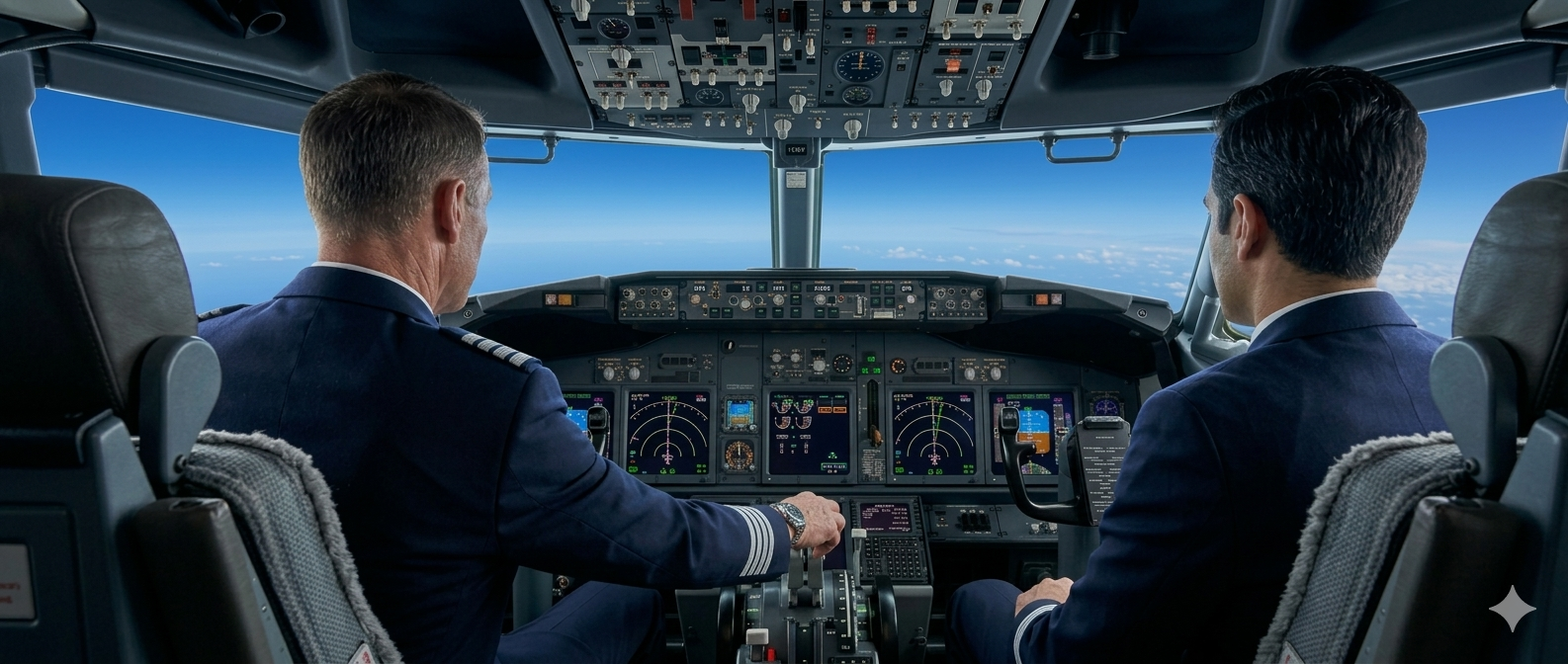 Cockpit view with two pilots