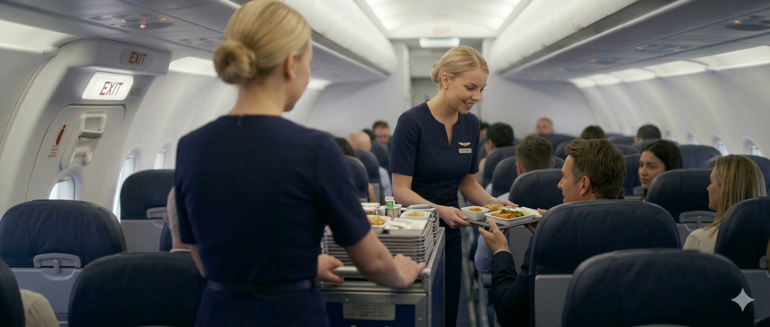 Cabin crew serving passengers
